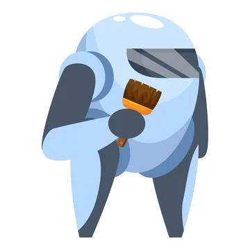 Friendly robot painter holding paintbrush ready to paint Stock Illustration