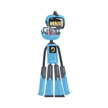 Friendly Robot Rebooting, Cute Personal Robotic Assistant Character, Artificial Ilustración de archivo