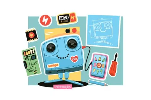 Friendly robot with remote control Stock Illustration