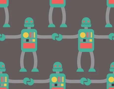 Friendly Robot seamless pattern. Retro toy background. Texture Vintage Cyborg Stock Illustration