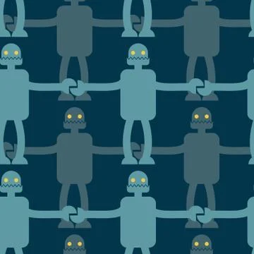 Friendly Robot seamless pattern. Retro toy background. Texture Vintage Cyborg Stock Illustration