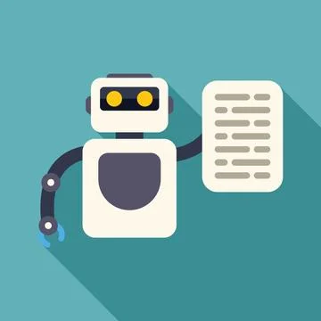 Friendly robot showing a document with code, artificial intelligence concept イラスト素材