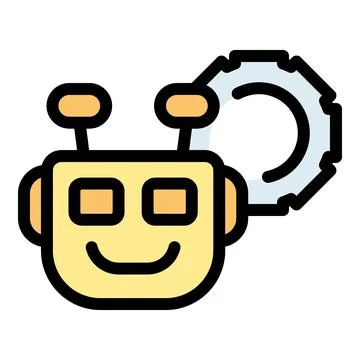 Friendly robot showing settings gear, artificial intelligence icon Stock Illustration