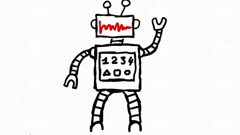Friendly Robot Technology and Robotics Hand Drawn Animation Stock Footage 342018071