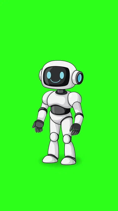 Friendly Robot Walks In and Waves on Green Background Stock Footage 341842435