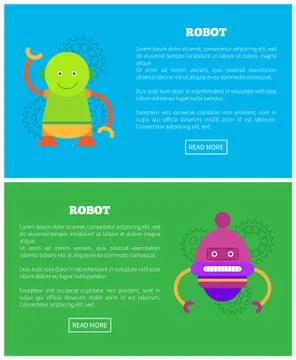 Friendly Robots for Human Help Internet Pages Set Stock Illustration