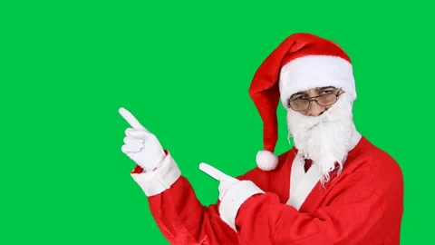 Friendly Santa Claus Pointing with two hands and fingers to the side. Stock Footage 166319538