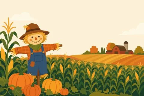 Friendly Scarecrow Harvest Scene Stock Illustration