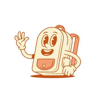 Friendly schoolbag back to school cartoon character hi hello isometric vect.. Stock Illustration