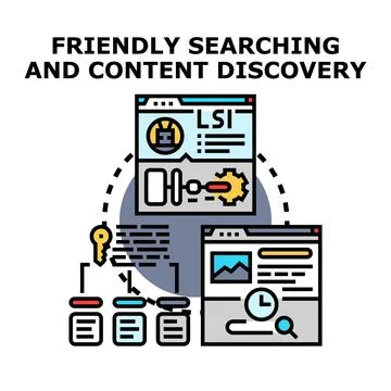 Friendly searching and content discovery vector concept Stockillustratie
