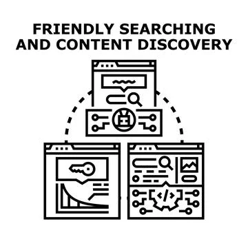 Friendly searching and content discovery process illustration Stock Illustration