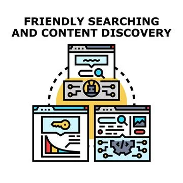 Friendly searching and content discovery process illustration Stock Illustration