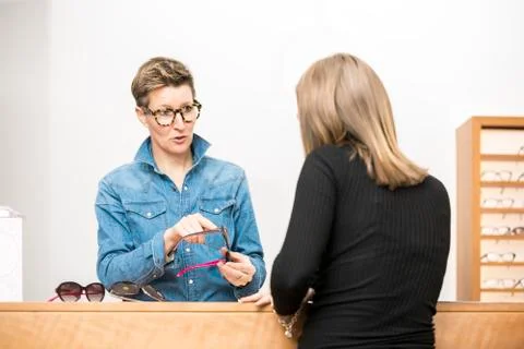 Friendly service at the optometry Stock Photos