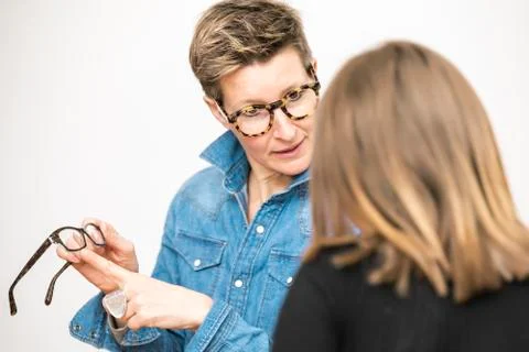 Friendly service at the optometry Stock Photos