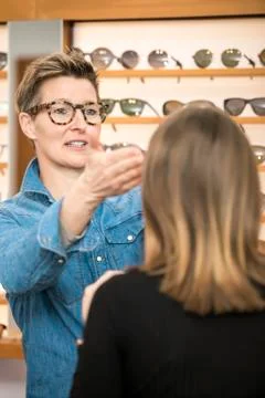 Friendly service at the optometry Stock Photos