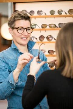 Friendly service at the optometry Stock Photos