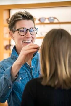 Friendly service at the optometry Stock Photos