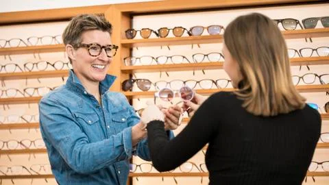 Friendly service at the optometry Stock Photos