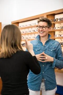 Friendly service at the optometry Stock Photos
