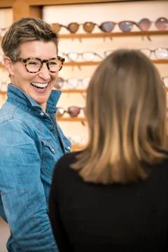 Friendly service at the optometry Stock Photos