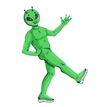 Friendly smiling alien green humanoid, cartoon vector illustration isolated. Stock Illustration