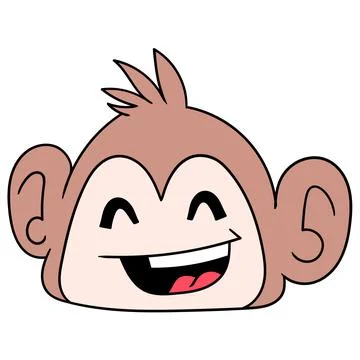 Friendly smiling face monkey head, doodle icon drawing Stock Illustration