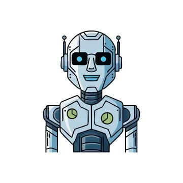 (Friendly Smiling Robot Avatar. An approachable AI automaton, symbolizing c.. Stock Illustration