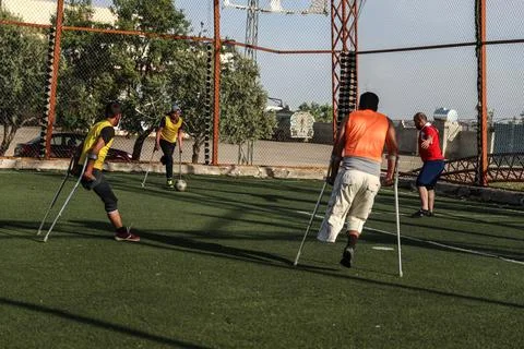 Friendly soccer match for the physically challenged in Idlib, Syria - 17 Apr 201 Stock Photos