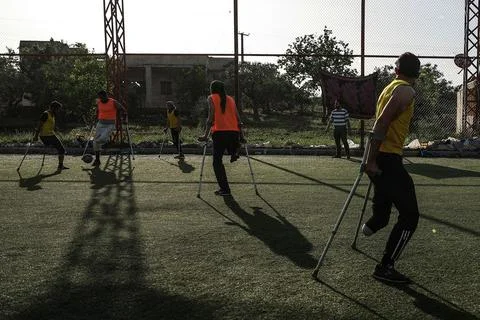 Friendly soccer match for the physically challenged in Idlib, Syria - 17 Apr 201 Stock Photos