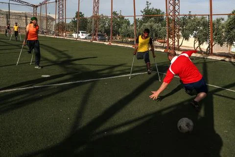Friendly soccer match for the physically challenged in Idlib, Syria - 17 Apr 201 Stock Photos