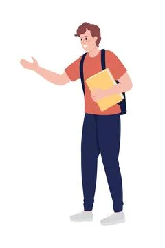 Friendly student semi flat color vector character イラスト素材