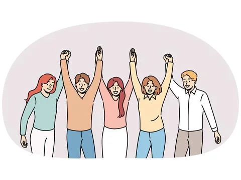 Friendly team holding hands and smiling for concept of successful collabor... Stock Photos