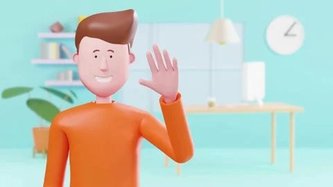 A friendly three dimensional animated male character Stock Footage 333113150