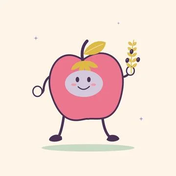 Friendly tomato mascot with an olive branch. Original cheerful food character Stock Illustration