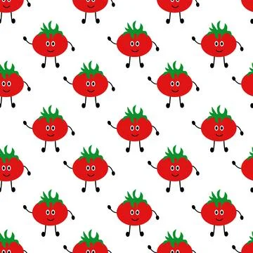 Friendly Tomato seamless pattern. Vegetable simple style wallpaper. Illustrazione stock