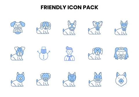 Friendly Two Colour Set Icons Pack Stock Illustration