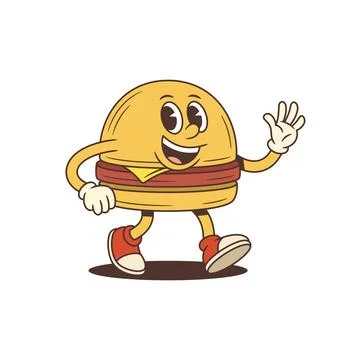 A Friendly Walking Hamburger Waving Cartoon Character Vector Illustration Stock Illustration
