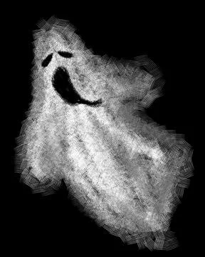 Friendly White Halloween Ghost on Black Background Stock Illustration