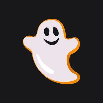 Friendly white Halloween ghost vector character with orange outline smiling.. Stock Illustration