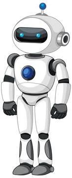 Friendly White Humanoid Robot Character Vector Illustration on White Backgrou Stock Illustration