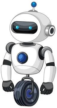 Friendly White Robot Character on a Single Wheel Vector Illustration Illustrazione stock