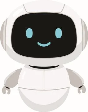 Friendly white robot with smiling face, cute sci-fi vector illustration Stock Illustration