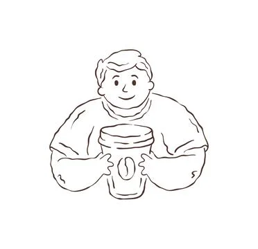 Friendly Young Man Holding A Large Coffee To Go Cup Vector Illustration Stock Illustration