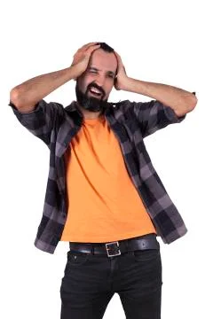 Friendly young man winking with hands on his head Stock Photos