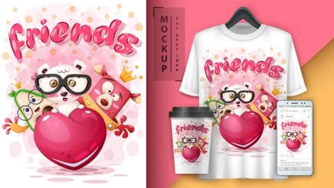 Friends animals - mockup for your idea Stock Illustration