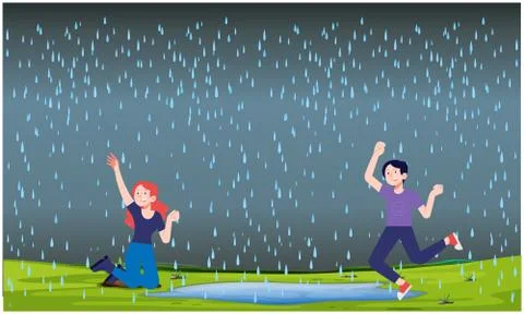 Friends are dancing in the rain Illustrazione stock