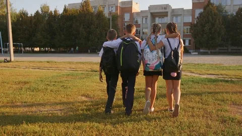Friends Are Going to School. They Have A Lot of Fun Because Today is Their First 스톡 동영상 94329415