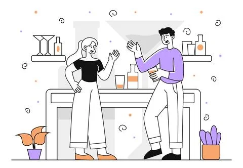 Friends at bar vector linear Stock Illustration