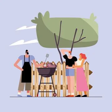 Friends in bbq party Stock Illustration