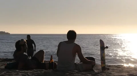 Friends at the beach Stock Footage 40690835